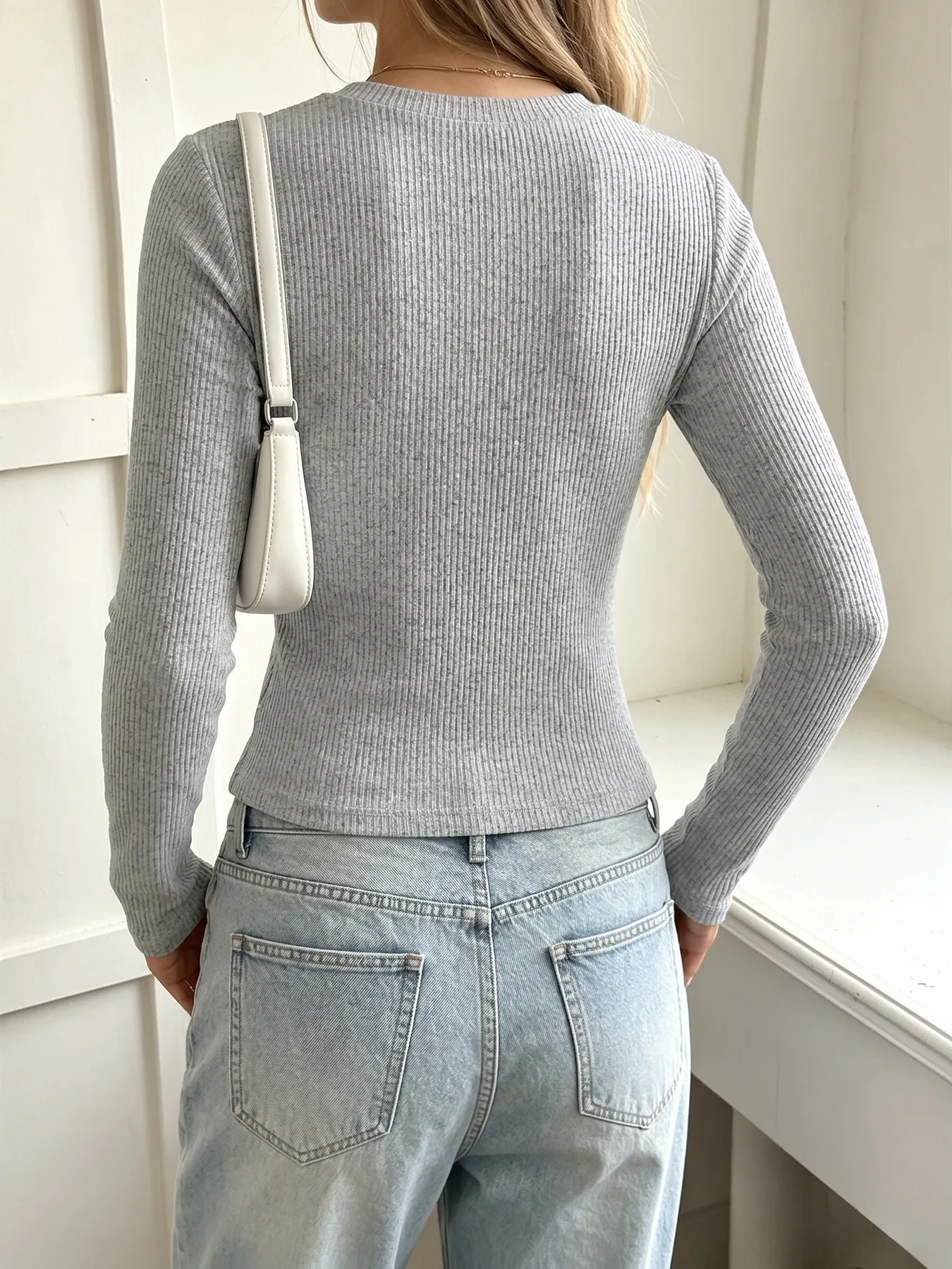 Ribbed Lace Trim Henley T-Shirt 5