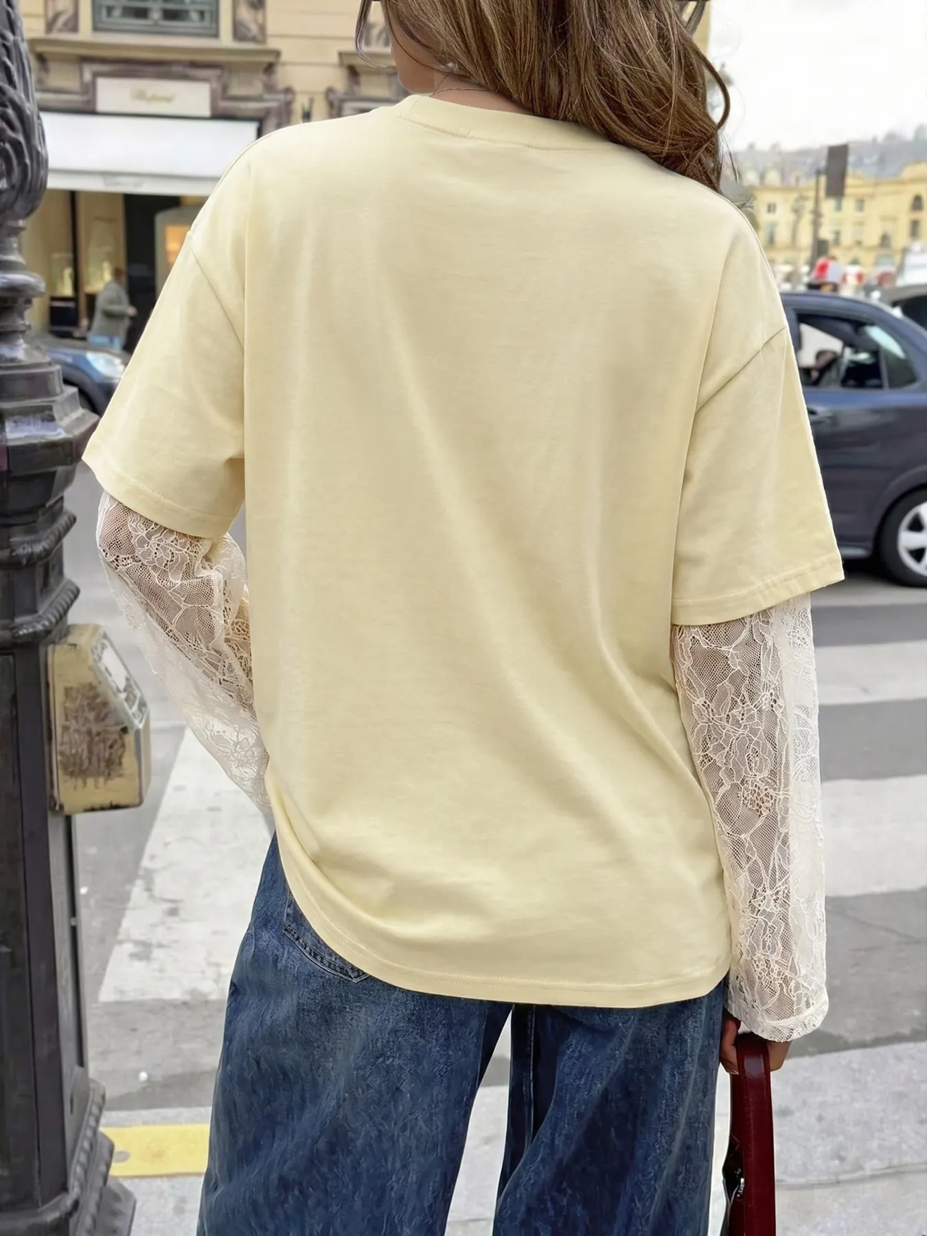 Lace Sleeve Round Neck T-Shirt 5