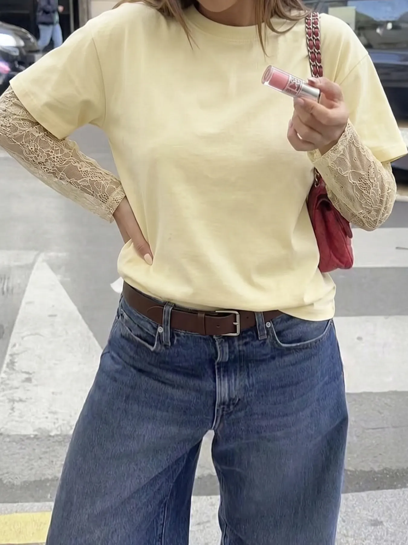 Lace Sleeve Round Neck T-Shirt 4