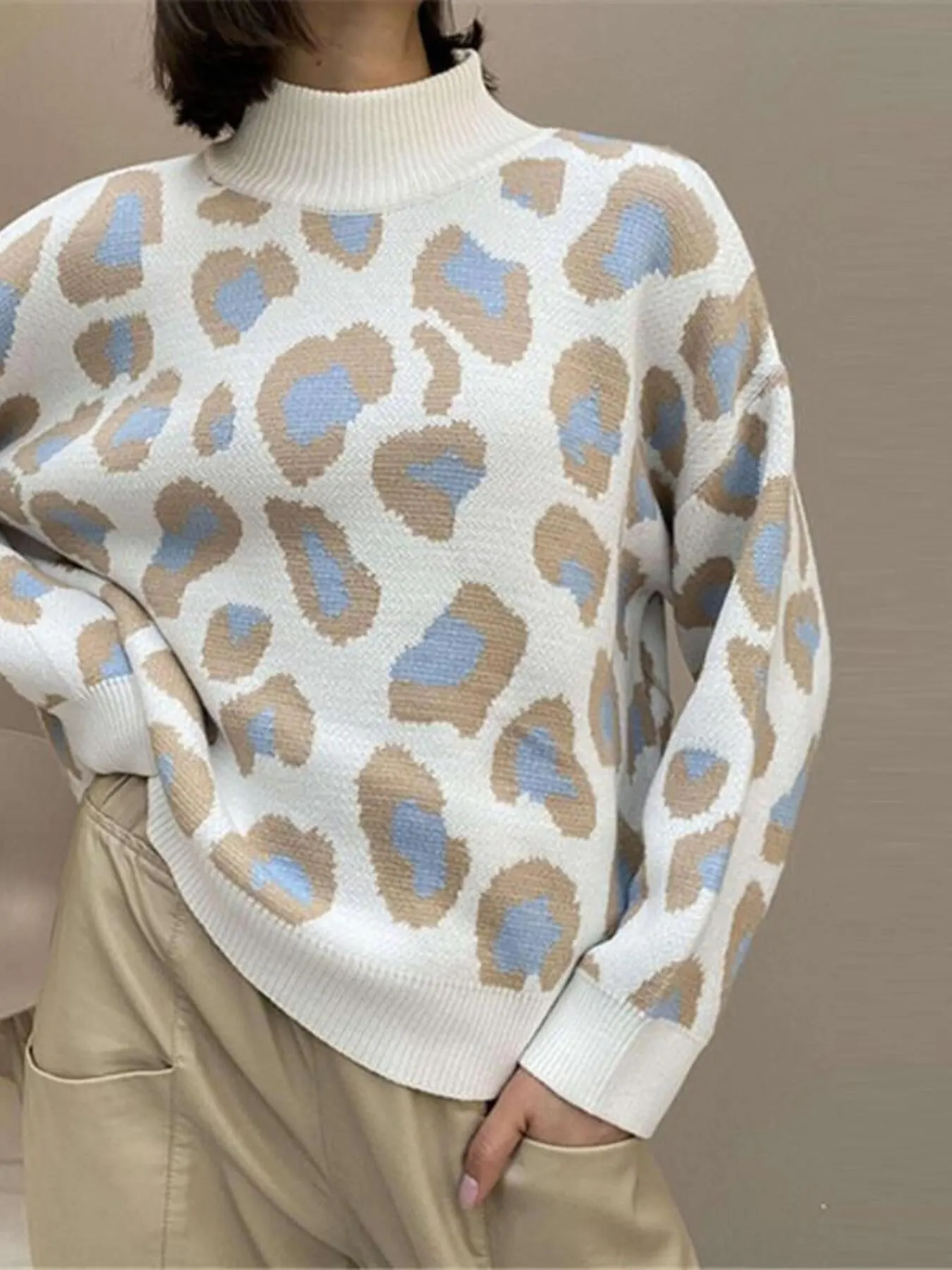 Leopard High Neck Sweater