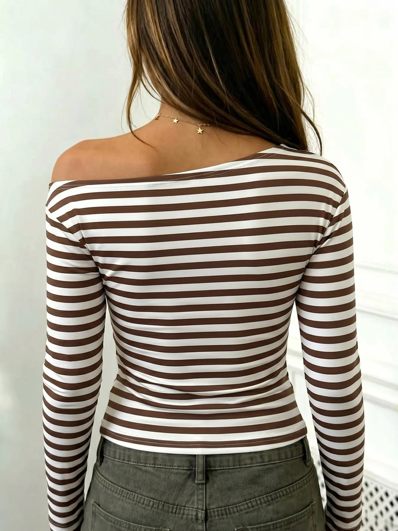 Striped One Shoulder Long Sleeve T-Shirt 5