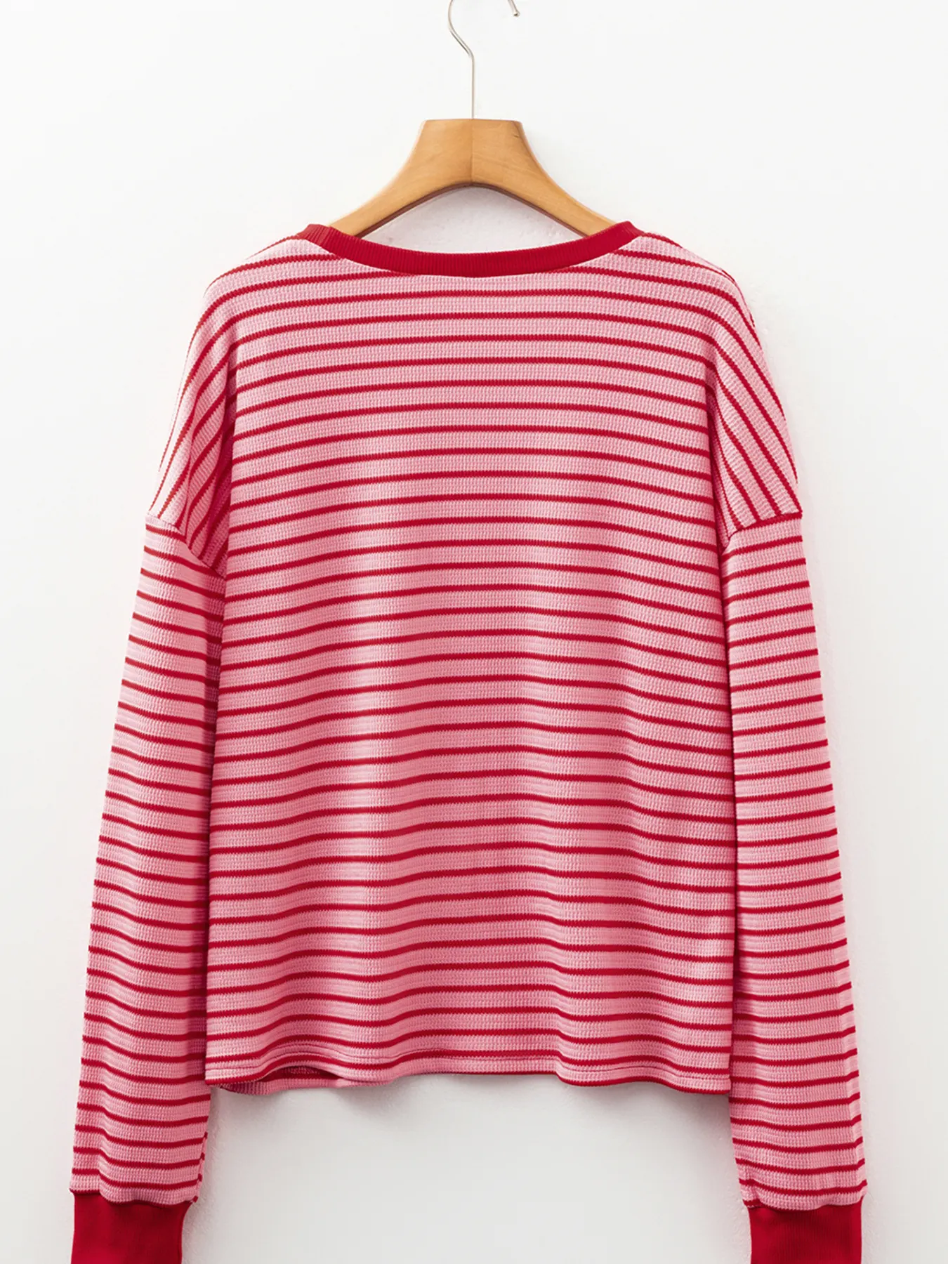 Stripe Textured Round Neck Drop Shoulder Long Sleeve T Shirt 3