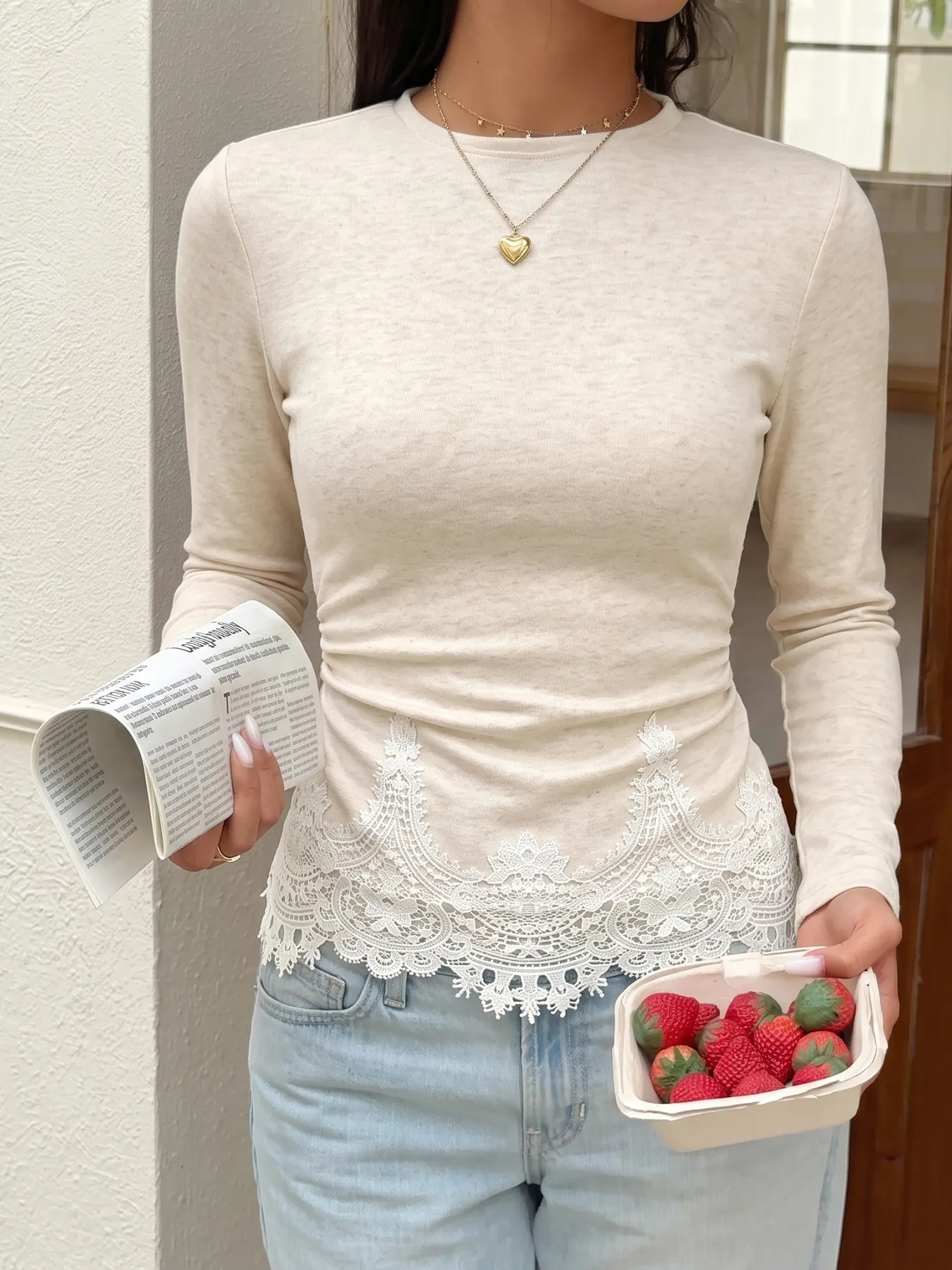Lace Trim Long Sleeve T-Shirt 4