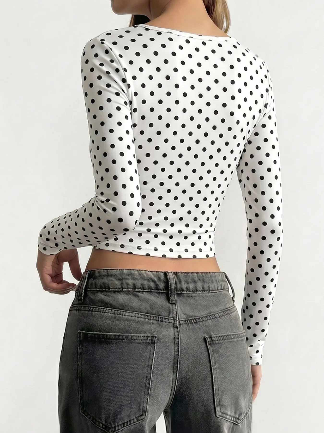 Polka Dot Long Sleeve Cropped T-Shirt 4