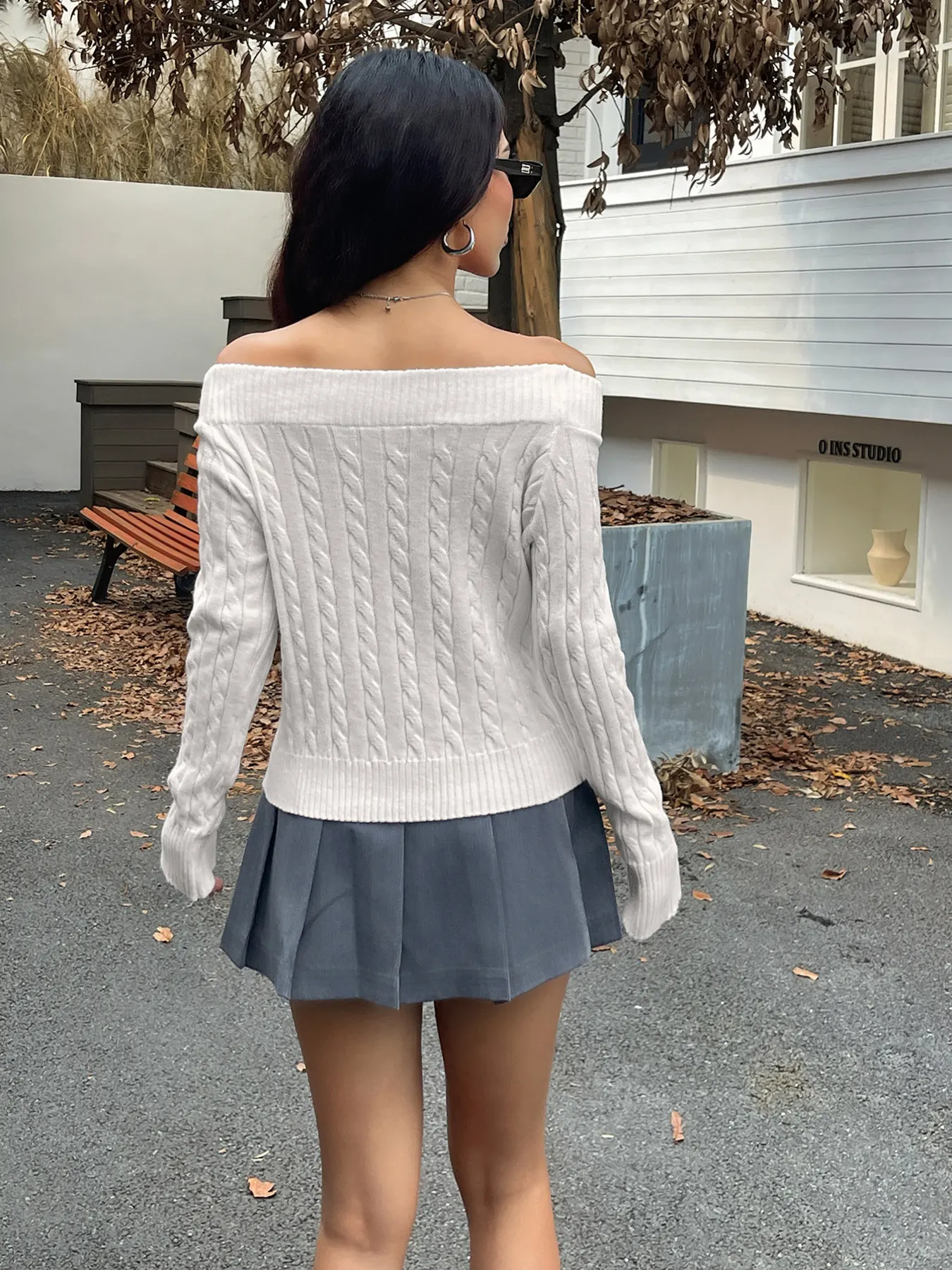 Off-Shoulder Cable Knit Sweater 3