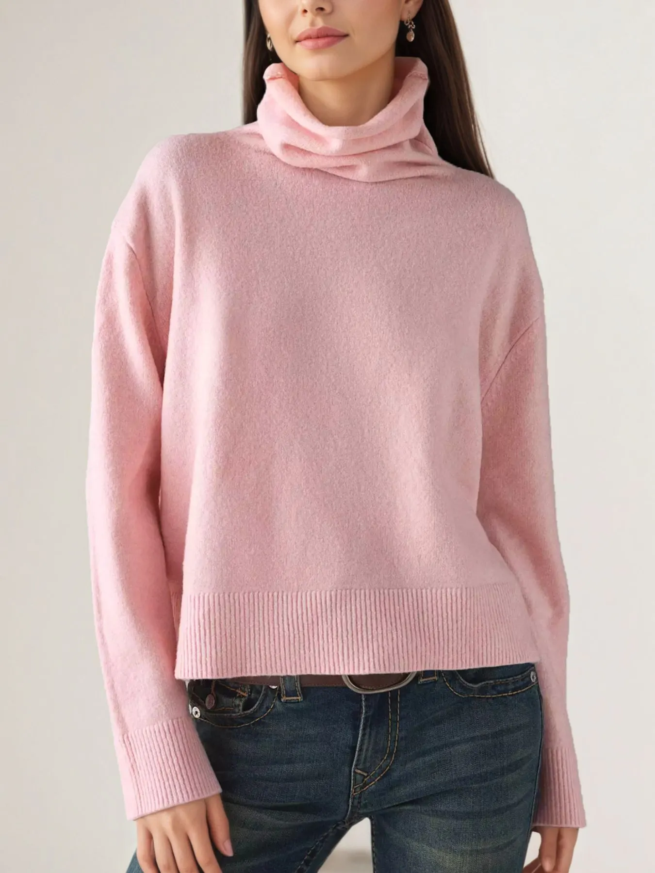 Turtleneck Dropped Shoulder Sweater